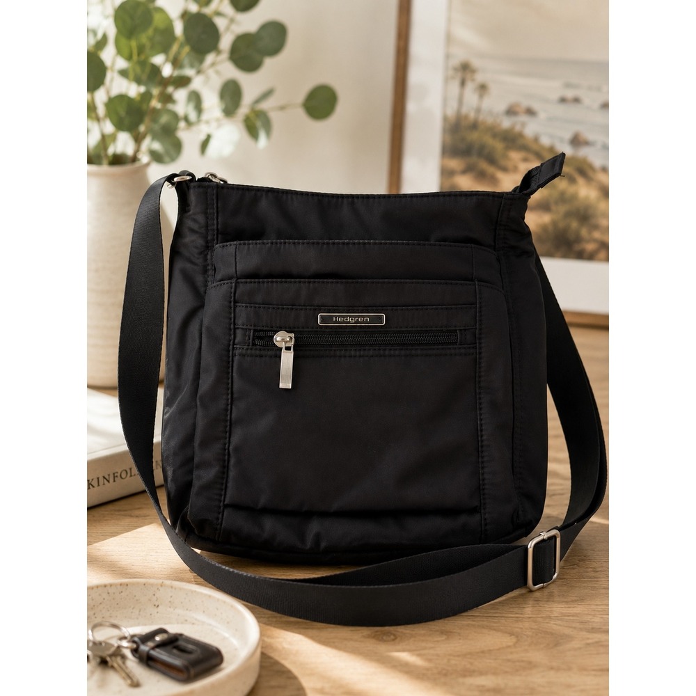 Hedgren Black RFID Crossbody Bag Nylon Travel Purse Adjustable Strap Pockets